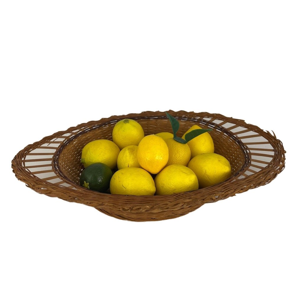 Small Woven Basket with 9 Artificial Lemons